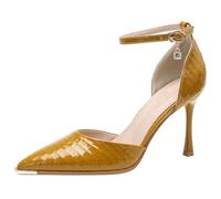 Eestfy Talons Aiguilles D'Orsay Élégants Femme Cuir Vernis avec Bout Pointu et Single Bride, Escarpins de Robe pour Cocktail et Réception du Soir,Yellow 7cm,36 EU
