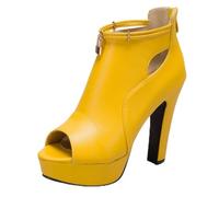 Eestfy Talons Bottine De Cheville Plateforme Bout Échancré Talon Bloc Épais Style Sandale Inspiré Escarpin Chaussures Habillées pour Soirée De Fête Et Été,Jaune,45 EU