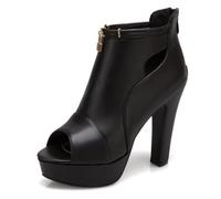 Eestfy Talons Bottine De Cheville Plateforme Bout Échancré Talon Bloc Épais Style Sandale Inspiré Escarpin Chaussures Habillées pour Soirée De Fête Et Été,Noir,49 EU