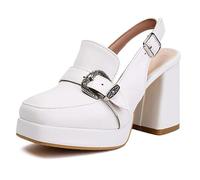 Eestfy Talons Habillés Slingback Plateforme Élégants Talon Bloc Bout Carré Escarpins de Fête Chaussures Formelles de Mariée Réception de Mariage et Événements Cocktail du Soir,Blanc,37 EU