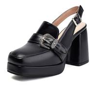 Eestfy Talons Habillés Slingback Plateforme Élégants Talon Bloc Bout Carré Escarpins de Fête Chaussures Formelles de Mariée Réception de Mariage et Événements Cocktail du Soir,Noir,39 EU