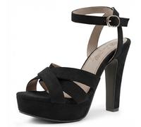 Eestfy Talons Hauts de Boîte de Nuit Sexy en Suède Sandales à Plateforme Bout Ouvert à Brides Entrecroisées Chaussures Habillées de Fête Talon Épais Sandales du Soir,Noir,39 EU