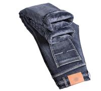 Eesuei Jeans d'hiver pour homme bleu gris chauds en molleton épais coupe slim droite et souple pour les affaires et les loisirs, bleu/gris, 46