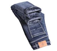 Eesuei Jeans d'hiver pour homme bleu gris chauds en molleton épais coupe slim droite et souple pour les affaires et les loisirs, bleu vintage, 48