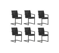 Vidaxl Chaises De Salle À Manger Cantilever 6 Pcs Noir Cuir Véritable Noir