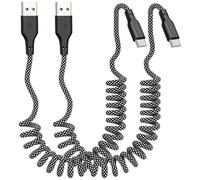 Eettvekd Carplay Lot de 2 chargeurs de voiture enroulés à charge rapide, câble tressé USB A vers USB C pour iPhone 16/15/Plus/Pro Max/MacBook Pro, cordon USB C de 91 cm