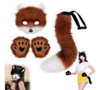Eevhrqw Cat Mask and Therian Tail Set Furry Fox Mask,Furry Fox Set,Furry Mask,Fox Mask,Mask Fox Costume Cosplay Costume,Fox Costume Halloween Mask, Tail and Furry Claws Plush Mask Fluffy Claw Gloves