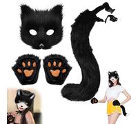 Eevhrqw Cat Mask and Therian Tail Set Furry Fox Mask,Furry Fox Set,Furry Mask,Fox Mask,Mask Fox Costume Cosplay Costume,Fox Costume Halloween Mask, Tail and Furry Claws Plush Mask Fluffy Claw Gloves