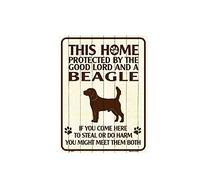 Eeypy Beagle This Home is Protected - Plaque fantaisie en métal pour garage - 20,3 x 30,5 cm