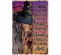 Eeypy Décoration murale d'Halloween - Grande sorcière « She is Life Itself Wild and Free » - Décoration murale en aluminium - Affiche amusante pour intérieur, maison, garage - 40,6 x 30,5 cm