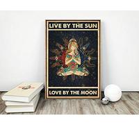Eeypy Namaste Live By The Sun Love By The Moon Yoga Poster Hippie Girl Poster Love Meditation Poster Namaste Cadeau pour les amateurs de yoga Plaque en métal Décoration murale Cadeau 30,5 x 40,6 cm