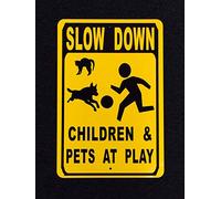 Eeypy Panneau d'avertissement « Slow Down Children and Pets at Play » - Plaque en métal vintage pour cuisine - 20,3 x 30,5 cm