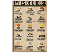 Eeypy Panneau en étain personnalisé avec types de connaissances sur le fromage, décoration murale rétro en métal pour maison, bar, café, garage, panneau en métal vintage pour Man Cave