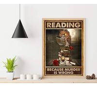 Eeypy - Panneau en métal pour salle de bain avec inscription « Reading Because Murder Is Wrong », décoration murale style vintage pour amateurs de livre, 30 x 20 cm