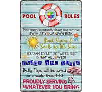 Eeypy Plaque en métal vintage Pool Rules Swim at Your Own Risk - Plaque en métal rétro pour garage, famille, bar, café, salle de bain, décoration murale - 20,3 x 30,5 cm