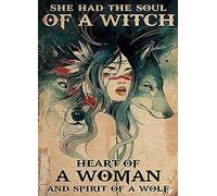 Eeypy Plaque murale en métal « She Had The Soul of a Witch Heart of a Woman and Spirit of a Wolf Witchy Magic Art » - 30,5 x 40,6 cm