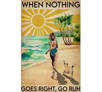 Eeypy Plaque murale vintage en métal avec inscription Girl Running with Dog When Nothing Goes Right Go Run Girl Summer Beach Sea