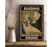 Eeypy Poster rétro en métal avec inscription « Reading Because Murder Is Wrong » - Décoration murale pour la maison, les amateurs de livres - 20,3 x 30,5 cm