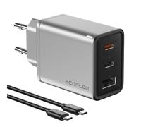 EF EcoFlow Chargeur GaN Rapid 65 W avec câble de 100 W, 3 Ports, pour iPhone 15/14/13 Plus Pro Max, MacBook Pro/Air, iPad Pro, Galaxy S23/S22, Note20, Pixel, Apple Watch, etc.