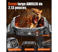 Ef17 Montre Connectée Homme Avec Led Lampe, 2.13'' Amoled Display Smartwatch, Appel Bluetooth/Podometre/Sommeil/100+ Sportifs/Ip68 Montre Homme Etanche Pour Android Ios, 2 Bracelets