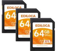 Ef2 Carte Sd 64Go, Lot De 3 Cartes,Carte Mémoire Sd Uhs-I, Lecture 100 Mo/S, Écriture 50 Mo/S, C10, U3, V30, Vidéo Full Hd Et 4K, Pour Photographes Professionnels