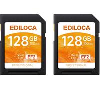 EF2 SD Card 128GB, Pack of 2, SD UHS-I Memory Card, 100MB/s Reading, 90MB/s, C10, U3, V30, Full HD and 4K Video for Professional Photographers