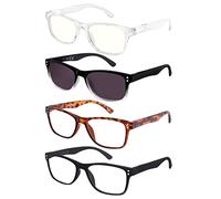 EFE Pack de 4 lunettes de lecture Hommes Femmes à lire Lunette de Vue Loupe de lecture avec Charnière à Ressort Style Rectangle Léger Confortable 1.75