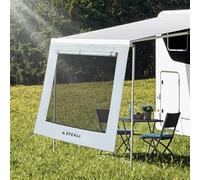 EFEALL Protection solaire pour camping-car Pare-vent avant 2 x 2,4 m, protection UPF 50+, résistant à la pluie, avec fenêtre panoramique réglable (tissu + filet), store solaire pour rails de 5-7 mm de