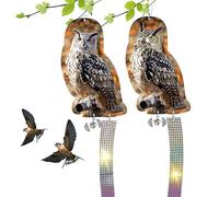 Effaroucheur d'oiseaux Hibou, 2 pièces leurres de Hibou Debout répulsifs Contre Les Pigeons pour effrayer Les Oiseaux avec Cloche et Bande réfléchissante de Dissuasion des Oiseaux pour Balcon,