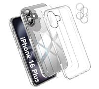 Effcotuo Coque pour iPhone 16 Plus 6.7" avec 2 Arrière Verre Trempé Caméra Protection écran Protecteur Film,Transparent Soft Etui Silicone TPU Cover Absorption de Choc et Anti-Scratch Housse étui