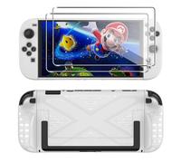 Effcotuo Coque pour Nintendo Switch 2 (2025) Case avec 2 Verre Trempé Protection écran, Matériaux Composites PC + TPU, Anti-Rayures et Absorbant Les Chocs, Protection Complète - White
