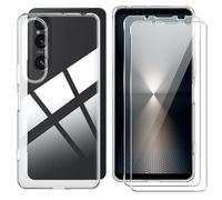 Effcotuo Coque pour Sony Xperia 1 VII Case avec 2 Verre Trempé Protection écran Deux, Transparent Soft Etui Silicone TPU Cover Absorption de Choc et Anti-Scratch Housse étui
