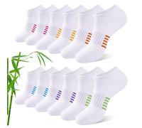 Effeet Lot de 6 paires de chaussettes de sport en bambou pour femme, respirantes et rembourrées, anti-ampoules, chaussettes courtes pour le sport, la course à pied, la marche d'été, blanc, 34-36