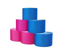 Effekt Bande kinésiologique imperméable (5 m x 5 cm), 6 Rouleaux - Bande élastique physio pour le soutien musculaire et la récupération des blessures, bande médicale (Bleu & Rose)