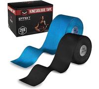 Effekt Manufaktur Bandes Kinésiologiques - 2 rouleaux de 5m x 5cm de tape de kinésiologie en bleu et noir - Résistant à l'eau et élastique pour le sport - Bande musculaire non coupée