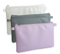 effektivo Lot de 3 porte-monnaie colorés, porte-monnaie, porte-documents, avec fermeture éclair, porte-stylos, trousse de maquillage, gris, blanc, rose
