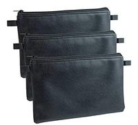 effektivo Lot de 3 porte-monnaie, porte-documents, fermeture éclair, trousse à crayons, trousse de maquillage noire en similicuir, 27 x 17 cm, robuste, polyvalent, noir
