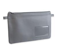 effektivo Sac de banque avec fermeture éclair et fenêtre en cuir synthétique de couleur gris, convient pour documents jusqu'à A5