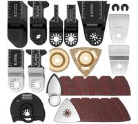 EffektWerk - 105 Pièces Lames de Scie et Kit de Ponçage pour Multitool - Accessoires Oscillants pour Bois, Plastique, Métal - Adaptateurs, Tampons de Ponçage, Papiers Abrasifs