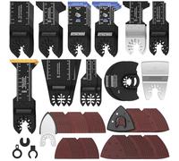 EffektWerk - 116 Pièces Lames de Scie et Kit de Ponçage pour Multitool - Accessoires Oscillants pour Bois, Plastique, Métal - Adaptateurs, Tampons de Ponçage, Papiers Abrasifs