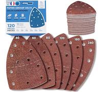 EffektWerk - Papiers de Verre Delta - Lot de 120, 11 Trous - Tampons Ponçage Triangulaires 105 x 152mm pour Machines Ponçage Triangulaires - Différentes Granulométries (40, 60, 80, 120, 180, 240)