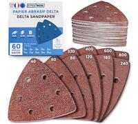EffektWerk - Papiers de Verre Delta - Lot de 60, 6 Trous - Tampons Ponçage Triangulaires 93 x 93 x 93mm pour Machines Ponçage Triangulaires - Différentes Granulométries (40, 60, 80, 120, 180, 240)