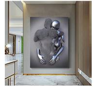 Effet 3D Wall Art Love Heart, Métal Fil Sculpture Figure Couple Qui S'embrasse Suspendu Peinture, Abstrait Toile sans cadre