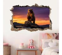 Effet De Mur Brisé 3D Ours Stickers Muraux Imperméables Vue Du Coucher De Soleil Sticker Mural Pour Décoration Murale De Chambre À Coucher Pour Enfants, Garçons, Filles 75x50cm