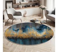 Effet Feuille d'or Tapis Rond Forêt Abstraite Tapis de Sol Décoration Antidérapant pour Salon, Chambre à Coucher, Salle à Manger Intérieur & Extérieur, 120cm, Gris-Bleu