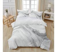 Effet Marbre Gris et Blanc Parure de Lit 200x200 Microfibre, Aspect Marbre Texture Minimaliste Housse de Couette 2 Personnes, Literie Linge de Lit avec Fermeture Éclair et 2 Taies D'oreiller 65x65 cm