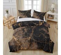 Effet Marbre Or Noir Luxe Housse de Couette Fermeture Éclair, Aspect Marbre Texture Abstrait Parure de Lit 2 Personnes Literie 280x240 Microfibre avec Fermeture Éclair et 2 Taies D'oreiller 80x80 cm