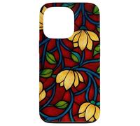 Effet vitrail Rouge Gothique mosaïque Florale foncé académie Coque pour iPhone 13 Pro