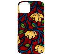 Effet vitrail Rouge Gothique mosaïque Florale foncé académie Coque pour iPhone 15 Plus