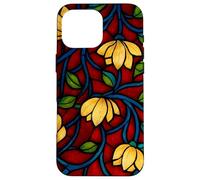 Effet vitrail Rouge Gothique mosaïque Florale foncé académie Coque pour iPhone 16 Pro Max